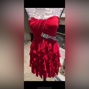 Deb Red Ruffled Dress with Gem Detail